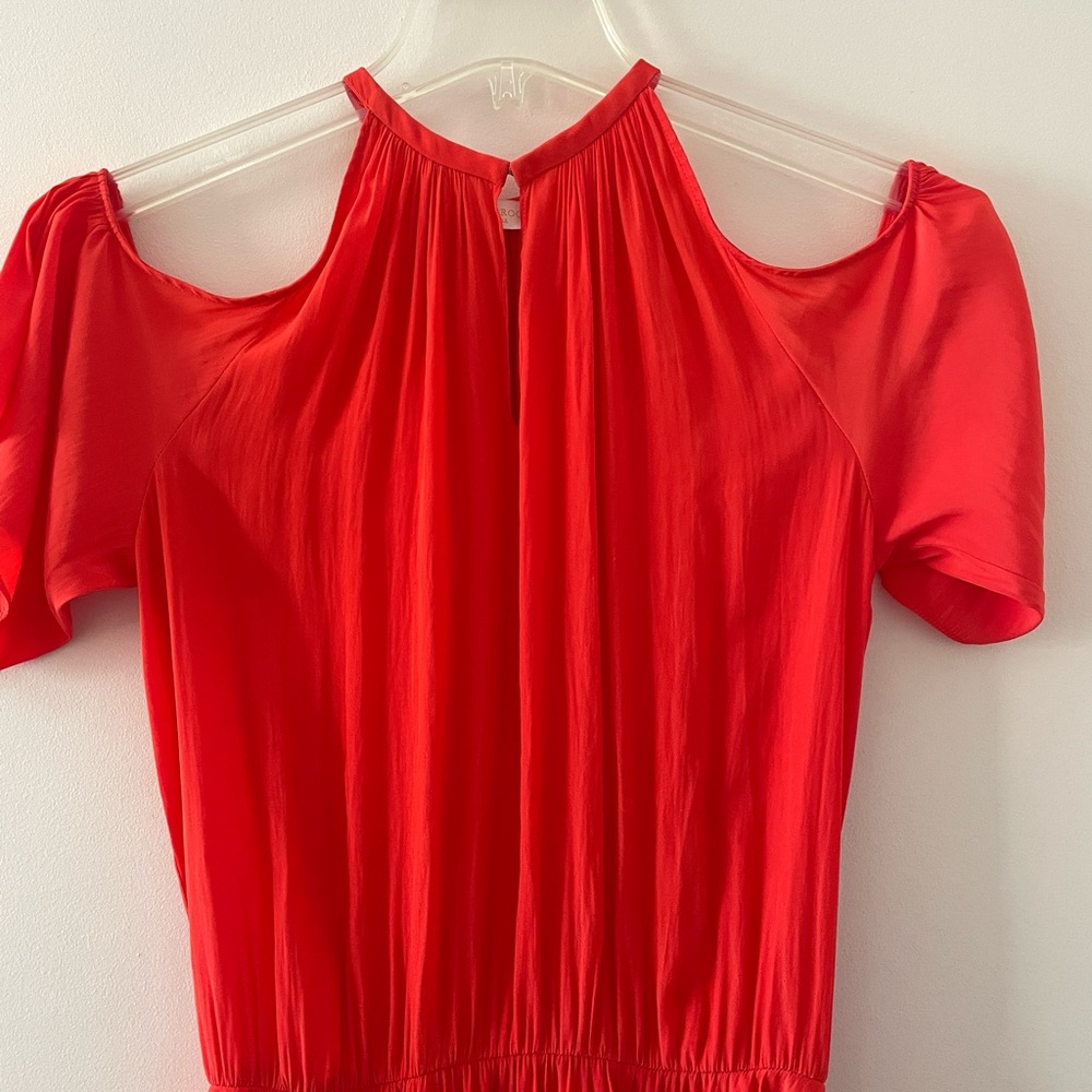 RAMY BROOK Eileen Red Mini Dress Could Shoulder Silky Tunic - Picture 3 of 10